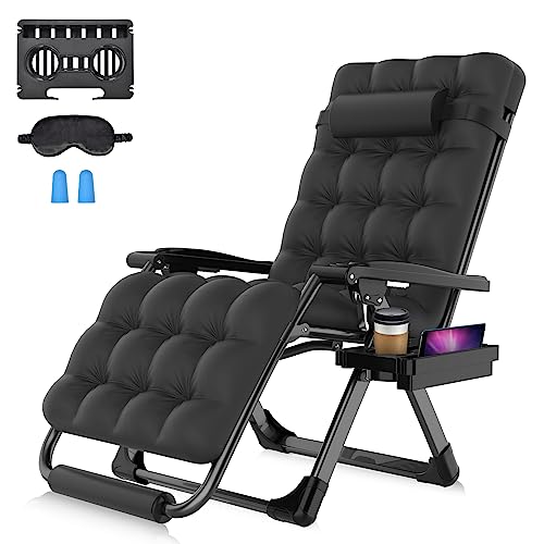 Suteck Zero Gravity Chair, 26In L Reclining Lounge Chair w/Removable Cushion & Headrest, Upgraded Aluminum Alloy Lock, Cup Holder and Footrest Patio Reclining Chair for Indoor Outdoor, 500lbs,Black