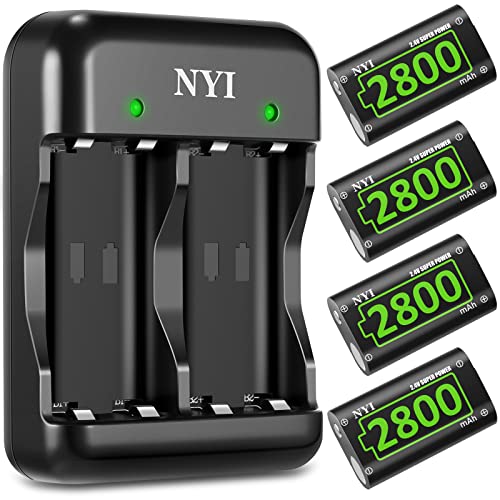 NYI 2800mAh Controller Battery Pack for Xbox One/Xbox Series X/Xbox One S/Xbox One X/Xbox One Elite, 4 x 2800 mAh High Power Rechargeable NI-MH Batteries Kit with Charger