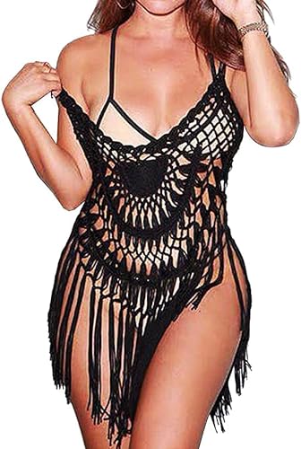 Ekouaer Women's Summer Beach Wear Swimsuit Bikini Swimwear Cover up See Through Beach Dress (Black L)