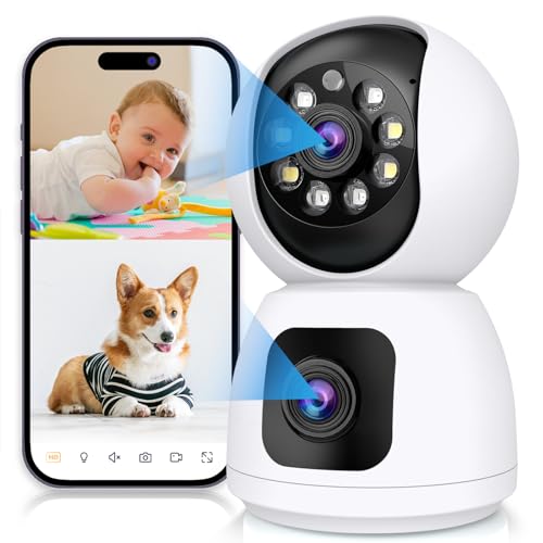 ICIGIWOX 2K Dual Lens Indoor Security Camera, 2.4GHz WiFi Indoor Camera for Home Security, Baby/Pet Camera with Night Vision, Motion Detection, Two-Way Audio, Siren, Cloud & SD Card Storage