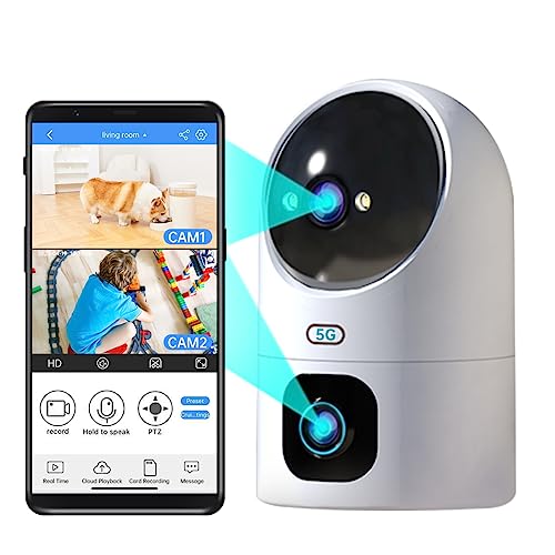 JOOAN 5G/2.4G Dual Lens Security Camera,2Kx2 Pan Tilt Zoom WiFi Camera,Indoor Camera for Baby/Pet/Home,One Touch Call,Color Night Vision,Cloud&SD Card Storage,2-Way Audio,Smart Motion Detection