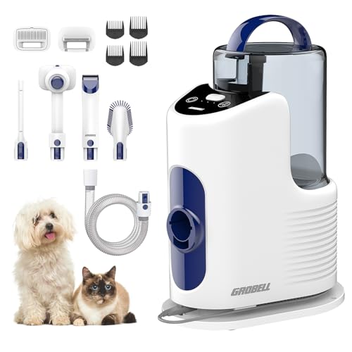 GROBELL Dog Vacuum Grooming Clippers: 2.5L Pro Large Pet Vac Suction Groomer Kit Bunny Long Hair Trimmer Rabbit Shaver Supplies Cat Groom Shedding Brush Animal Fur Deshedding Comb Cleaner Tool