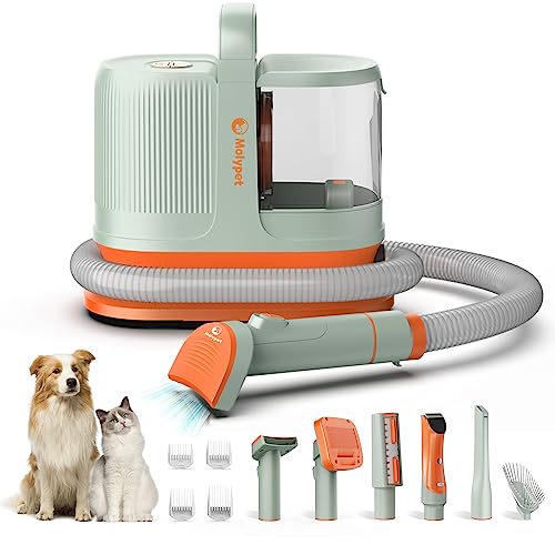 Molypet Dog Vacuum for Shedding Grooming, 6-In-1 Dog Grooming Kit & Vacuum Suction 99% Pet Hair - Lightweight Large Dust Box, Grooming Vacuum with 6 Tools for Shedding Thick &Thin Dogs Cats Pet Hair