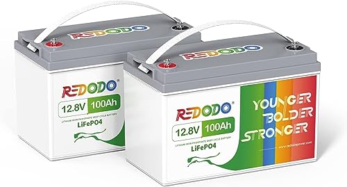 Redodo 12V 100Ah LiFePO4 Battery (2 Pack) Rechargeable Lithium Iron Phosphate Battery, Built-in 100A BMS, 4000-15000 Cycles Battery & 10-Year Lifetime, RV, Camping, Solar Home etc