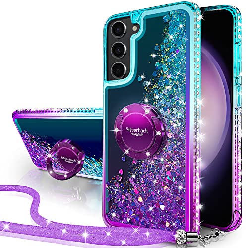 Silverback for Samsung Galaxy S23 Plus Case, Moving Liquid Holographic Sparkle Glitter Case with Kickstand, Girls Women Bling Diamond Ring Protective Case for Galaxy S23 Plus 5G - Purple