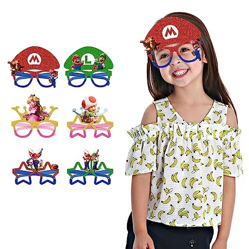 Qauwjtz 24Pcs Mario Paper Party Glasses, Mario Paper Glasses Birthday Party Decoration Supplies, Mario Masks Party Favors Photo Booth Props, Paper Party Eyeglasses for Boys Girls Birthday Gift