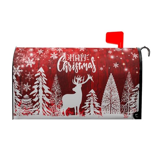 Merry Christmas Mailbox Cover 21" X 18" Red Deers Christmas Mailbox Covers Magnetic Standard Size Winter Snowflake Pine Magnetic Mailbox Wraps Post Letter Box Mailbox Cover Decor for Home Christmas