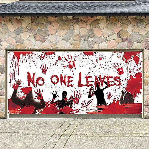 13ft*6ft Large Garage Door Halloween 2023 Mural Banner Cover Decoration Wall Decor w Grommets 4m Ropes, Hanging No One Leaves Backdrop Banners Door Window Room Ourdoor Yard Porch Party Dcor