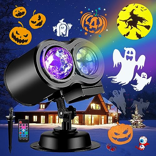 FLITI Brighter Halloween Decorations Projector Lights and Christmas Projector Outdoor 2023 Upgrade, 17 HD Effects (3D Ocean Wave & Patterns), 9 Holiday Projector Home Party Light Show