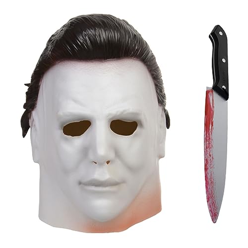 Halloween Michael Myers Mask Adults and Knife,Original Michael Myers Mask 1978 Scary Latex Cosplay Mask for Halloween Ends Costume