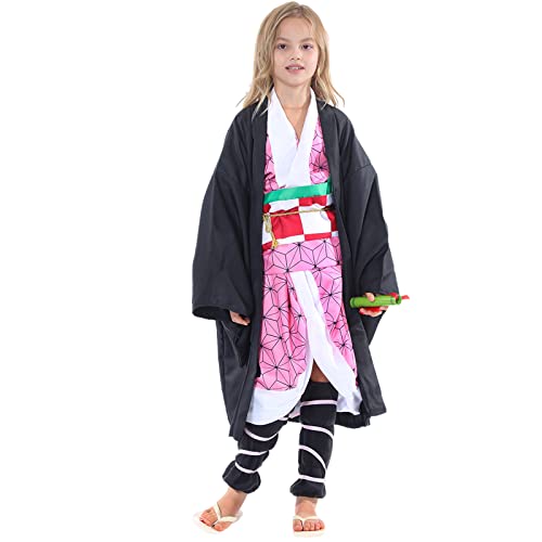 Demon Cosplay Costume Anime Cosplay Kimono Black Robe Full Set Halloween Cosplay Outfits for Kids Adults Szie 140