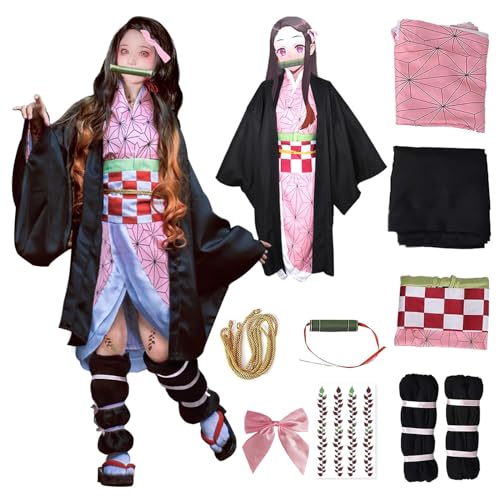 VZQI Halloween Cosplay Costumes Kamado Kids Anime Kimono Halloween Cloak XL