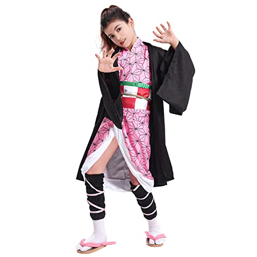 Uponer Kamado Nezuko Cosplay Costume Outfit Kimono Demon Slayer Anime for Kids Girls Adults Women