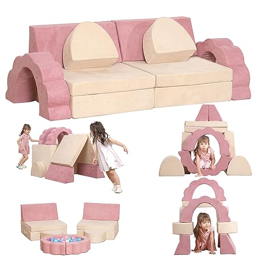 GudoInsole Flower Play Couch Sofa for Kids Glow in The Dark Sectional Sofa 10PCS Playroom Imaginative Furniture for Creative Kids Girls and Boys Bedroom (Pink)