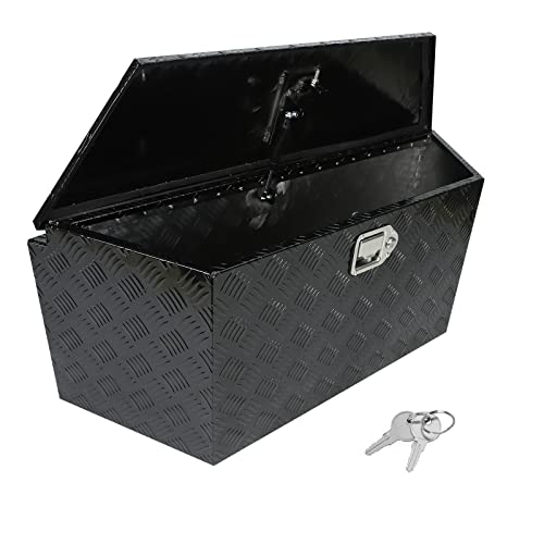 confote 39 Inch Heavy Duty Aluminum Stripes Plated Tool Box Pick Up Truck Bed RV Trailer Tongue Toolbox Waterproof Storage Organizer with Lock and Keys - Black