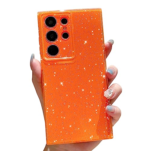 OWLSTAR Compatible with Samsung Galaxy S23 Ultra Case, Cute Glitter Sparkly Bling Phone Cover for Women Girls (Orange)