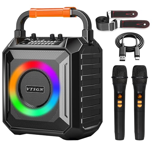 Karaoke Machine with Two Wireless Microphones, Portable Karaoke Machine for Adults & Kids, Karaoke Microphone with PA System, LED Lights, Karaoke Speaker Supports for TF Card/USB, AUX in, FM, REC,