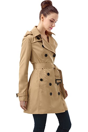 BGSD Women Leah Waterproof Hooded Mid Length Trench Coat Tan Medium