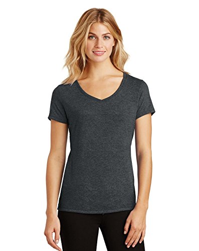 District Made Women's Perfect Tri V-Neck Tee DM1350L Black Frost Large