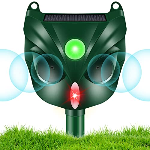VIIMI Ultrasonic Cat Deterrent, Outdoor 5 Modes Solar Powered Deterrent Device with Motion Sensor and Flashing Light, IP44 Waterproof Deterrent Device for Garden, Dogs, Cats
