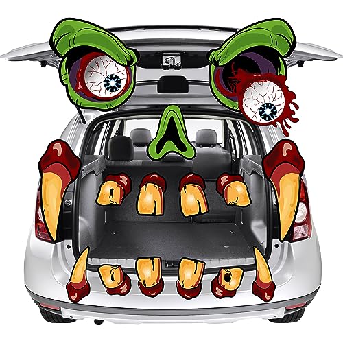 FEBSNOW Halloween Trunk or Treat Car Decoration Kit Halloween Garage Door Decoration with Eyes Teeth Halloween Monster Face Decorations Archway Door Window Sticker for Halloween Outdoor Decor