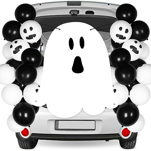 Panelee Halloween Trunk or Treat Car Decorations Kit Trunk or Treat Decorations Banner and Balloons Trunk Decorating Kit for Outdoor Garage Door Archway Party Supplies (Ghost Style, 51 x 47'')