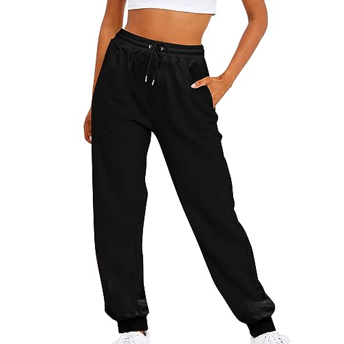 Prime Deals of The Day Today Only Sweatpants Women Drawstring Elastic Waist Joggers Pants with Pockets Cinch Bottom Trendy Casual Jogger Trousers My Orders Deals of The Day Black M