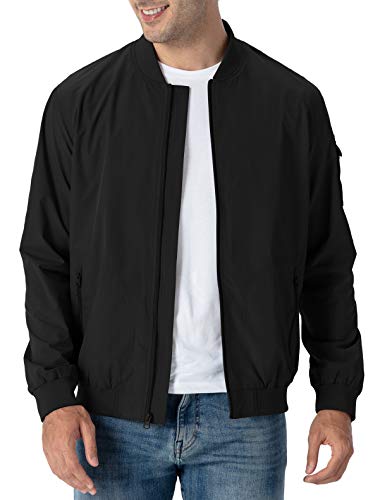 Rdruko Men's Windbreaker Lightweight Bomber Jacket Causal Fashion Track Jacket(Black, US XXL)