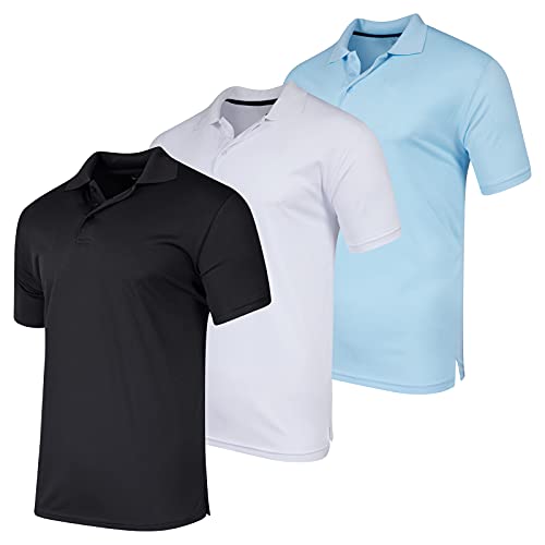 3 Pack:Mens Quick Dry Fit Polo Shirt Short Sleeve Golf Tennis Clothing Active Wear Athletic Performance Tech Sports Essentials Moisture Wicking Casual Dri-Fit T Shirts,Set 4-M