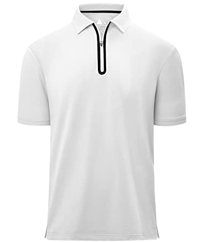 SECOOD Men's Zipper Short Sleeve Golf Polo Shirt Casual Moisture Wicking White Pullover Shirts, 2XL