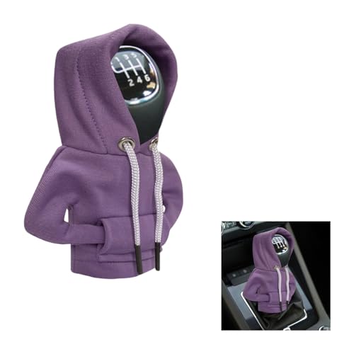 JOYCOURT Car Gear Shift Cover, Fashionable Hoodie Car Shift Knob, Winter Warm Gear Shift Knob Cover Sweater Shirt,Auto Interior Accessories Shift Knob,Universal Car Decor Accessories (Purple)