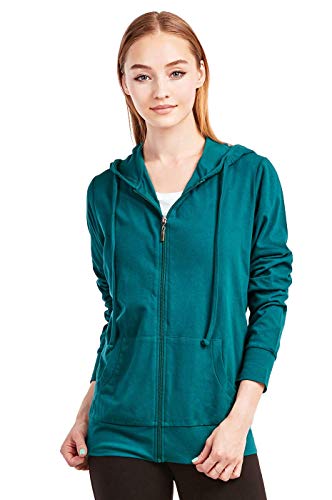 Sofra Women's Thin Cotton Zip Up Hoodie Jacket (S, Peacock)