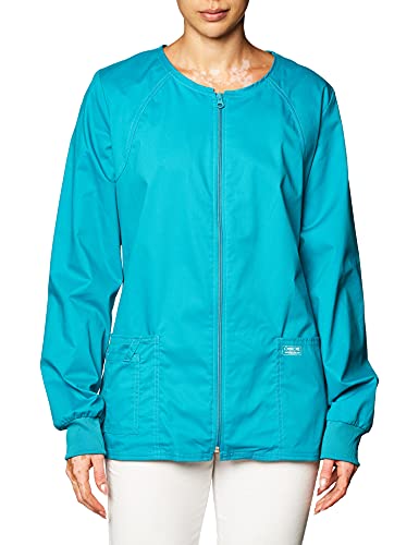 Cherokee Zip Front Scrub Jackets for Women, Workwear Core Stretch Soft Brushed Twill 4315, XL, Teal Blue