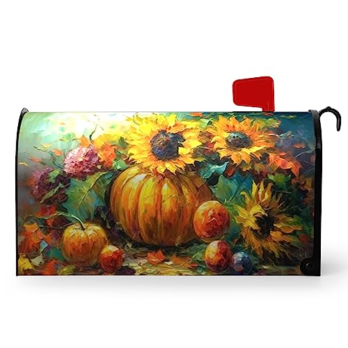 Dacawin Fall Magnetic Mailbox Cover Autumn Thanksgiving Pumpkin Mailbox Wraps Waterproof Flower Mailbox Post Letter Box Covers Standard Size 21x18 Inches for Home Garden Yard Outside