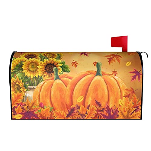 Fall Thanksgiving Mailbox Covers Magnetic 21" X 18" Autumn Pumpkins Leaves Mailbox Cover Standard Size Mailbox Wraps Post Letter Box Covers Garden Decorations Outdoor