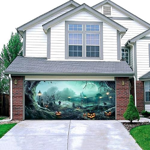 Halloween Christmas Garage Door Banner,Merry Halloween Theme,Garage DoorHalloween Decorations,Garage Banner for Outdoor Indoor Home Wall Photo Background (7 * 16 ft Jack Lantern)