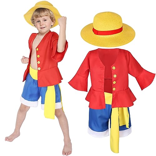 SOOFILM Monkey D Luffy Costume for Kids Luffy Wano Cosplay Outfit Halloween Costumes Party Dress Up