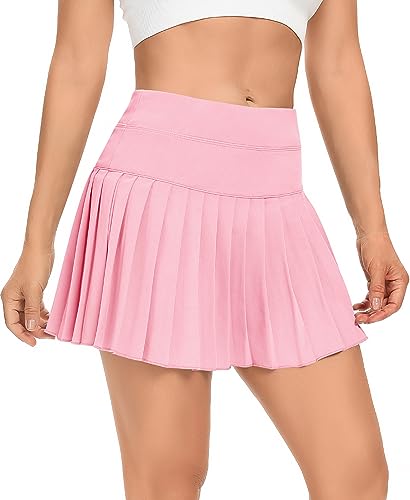 DERCA Pleated Tennis Skirt for Women with Pockets Shorts Athletic Golf Skirts Workout Sports Activewear Skort (Pink,X-Large)