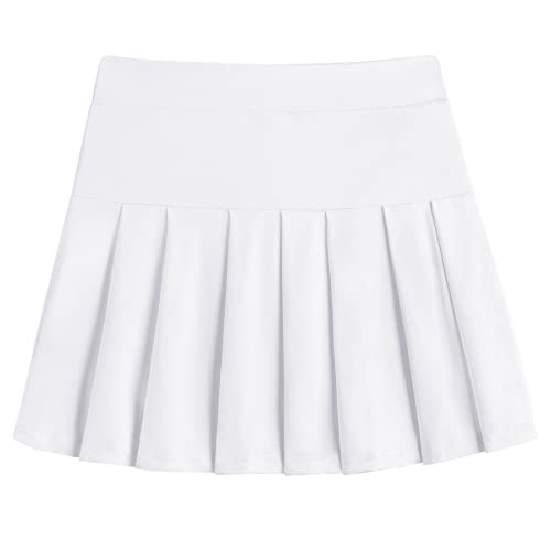 Arshiner Pleated Tennis Skirt for Girls with Pocket High Waisted Athletic Golf Skorts Skirts for Running Casual (White, 12-13 Years)