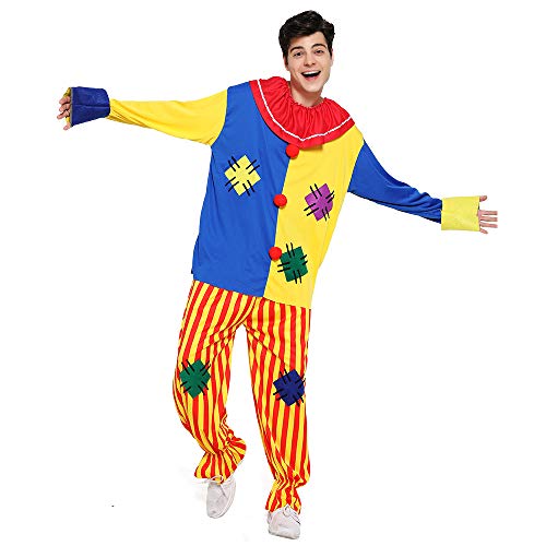 EraSpooky Adult Circus Clown Costume Colorful Suit Halloween Party Joker Role Play