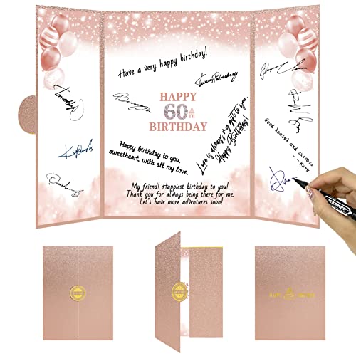 Trgowaul 60th Birthday Guest Book Alternative Decorations for Women, Rose Gold Happy 60th Birthday Decorations, 60 Years Old Party Signature Certificate, Card 60th Birthday Party Supplies Gift Sign