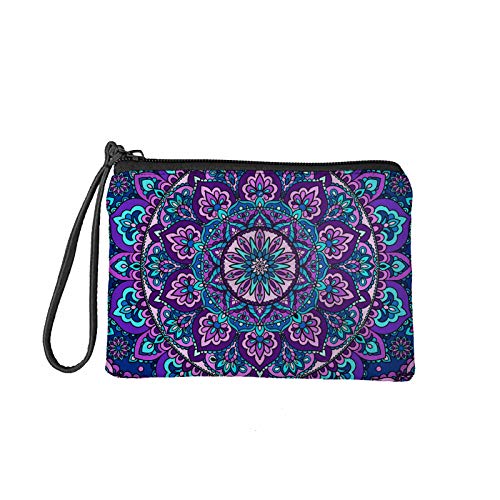 Dolyues Fashion Coin Purse Wallets for Women, Purple Bright Mandala Flower Lotus Change Pouch Clutch Bag Zipper Wallet, Smooth Purses Pencil Bags for Girls Birthday