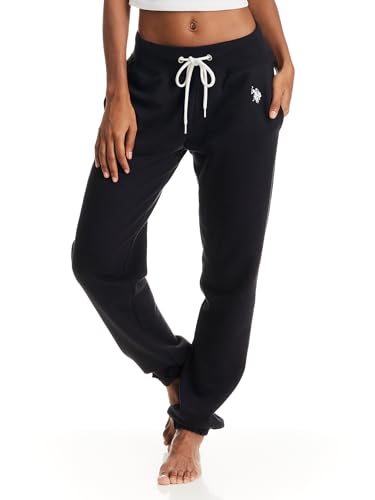U.S. Polo Assn. Womens Sweatpants Plus Size - French Terry Sweat Pants for Women with Pockets - Black Sweatpants (Black, 3X)