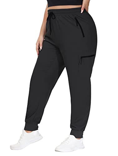 SEKINO Women's Plus Size Cargo Joggers Lightweight Quick Dry Hiking Pants Athletic Workout Outdoor Zipper Pockets Pants Black 3X