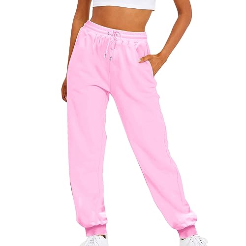 Sales Today Clearance Prime Only Sweatpants Women Drawstring Elastic Waist Joggers Pants with Pockets Cinch Bottom Trendy Casual Jogger Trousers My Orders Day Prime Deals Today 2023 Pink L