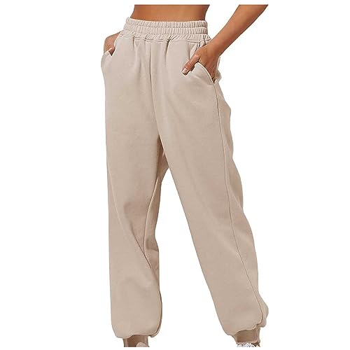 Today Deals Prime Cinch Bottom Sweatpants for Women with Pockets Beige