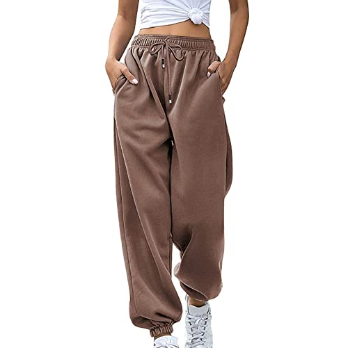 Lightning Deals of Today Prime Womens High Waisted Sweatpants with Pockets 2023 Fall Y2k Jogger Pants Baggy Lounge Trousers Cinch Bottom Sweatpants