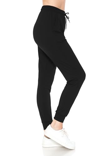 Leggings Depot Womens Relaxed fit Jogger Pants - Track Cuff Sweatpants with Pockets, Black, 2X