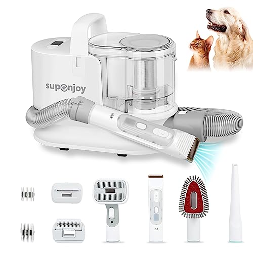 supenjoy K3 Pet Grooming Vacuum Kit & Dog Hair Vacuum Groomer with 13KPa Suction 1.5L, Low Noise Dog Vacuum Brush for Shedding Dog Grooming Vacuum with 6-in-1 Grooming Tools Shedding Pet Hair Grey