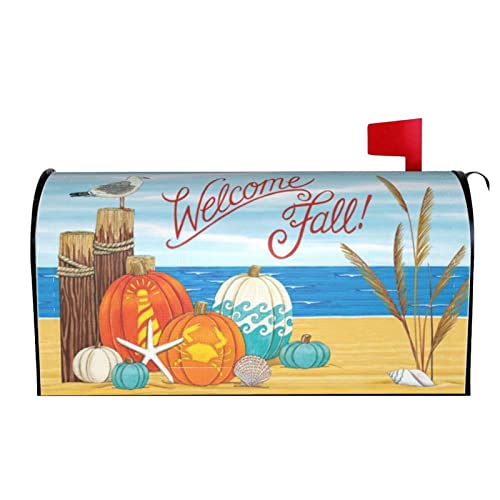 Foruidea Coastal Fall Pumpkins Welcome Mailbox Covers Magnetic Mailbox Wraps Post Letter Box Cover Standard Oversize 21 X 18 MailWrap Garden Home Decor